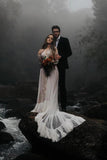 Lace Long Sleeve Polka Dot Bridal Gown Rustic Wedding Dress PW86
