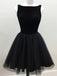 A-line Jewel Prom Dress Short Black Tulle Homecoming Dresses GM19