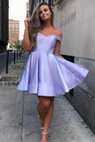A-Line Satin Off-Shoulder Simple Short Prom Homecoming Dress GM76
