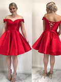 A-Line Satin Off-Shoulder Simple Short Prom Homecoming Dress GM76