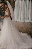 Simple Strapless Lace Wedding Dress Beach Bridal Gown With Slit PW119