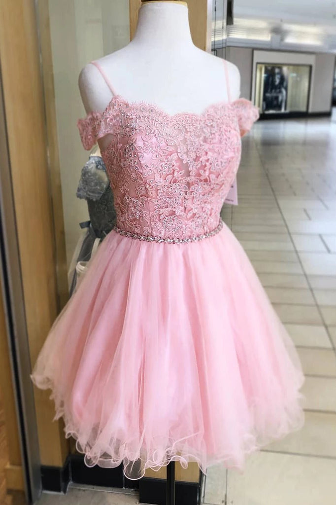 off shoulder pink homecoming dress with beading appliques short sweet 16 dress
