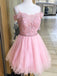off shoulder pink homecoming dress with beading appliques short sweet 16 dress