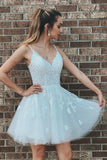 Elegant Straps Tulle White Short Homecoming Dress with Lace GM03