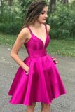 A-line Short Graduation Gown Fuchsia Homecoming Dresses with Pockets GM68