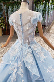 Sky Blue Quinceanera Dresses Ball Gown Vintage Wedding Dress With Appliques Beading MP208