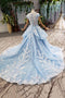Sky Blue Quinceanera Dresses Ball Gown Vintage Wedding Dress With Appliques Beading MP208
