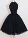 elegant black short prom dresses halter homecoming party dress
