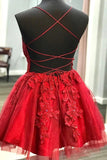 Strappy Short Homecoming Dresses Lace Applique Red Short Prom Dress GM63