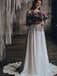 Off Shoulder Lace Top Chiffon Two Piece Beach Wedding Dress With Half Sleeve PW118