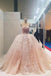 Sheer Round Neckline Pink Lace Applique Wedding Dresses Quinceanera Dress PW145