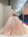 Sheer Round Neckline Pink Lace Applique Wedding Dresses Quinceanera Dress PW145