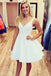 a line v neck white homecoming dresses simple short prom dress