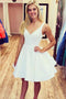 A-line V-neck White Homecoming Dresses Simple Short Prom Dress GM46