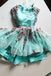 mint green tulle short prom homecoming dresses with 3d applique