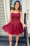 A-line Sweetheart Tulle Homecoming Dresses Appliques Short Prom Dress GM45
