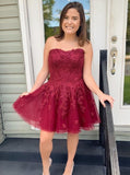 a line sweetheart tulle homecoming dresses appliques short prom dress