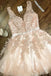 cute a line short pink homecoming dress with lace appliues