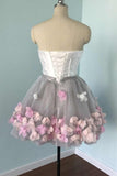 Strapless Short Prom Dresses Handmade Flowers Graduation Party Gown GM57