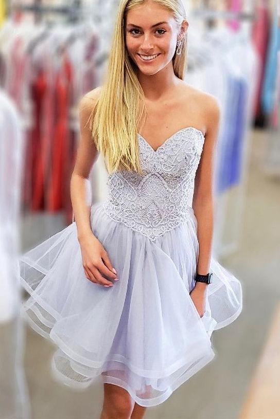 sweetheart lavender short prom dresses homecoming gown