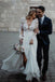 v neck lace long sleeve beach wedding dresses chiffon bridal gown with split