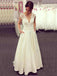 a line v neck lace top ivory wedding dresses satin skirt with pockets