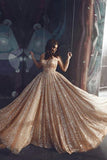 Sparkly A Line Long Prom Dresses Sequin V-neck Evening Dress MP204