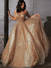 Sparkly A Line Long Prom Dresses Sequin V-neck Evening Dress MP204