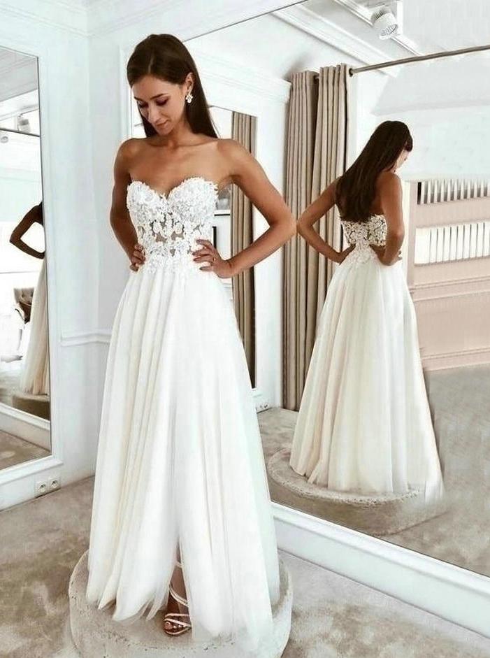 Boho Beach Wedding Dresses Long Lace Applique Tulle Sweetheart Bridal Dress With Split PW128