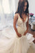 Gorgeous Ivory Tulle Mermaid V-Neck Lace Backless Wedding Dresses PW147