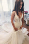 Gorgeous Tulle Mermaid V-Neck Lace Backless Wedding Dresses PW147