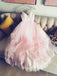 Simple A-line V-neck Tulle Pink Prom Dress, Princess Pink Bridal Gown PW140