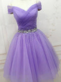 Off Shoulder Short Prom Dresses With Beading, Tulle Homecoming Graduation Dress PM01