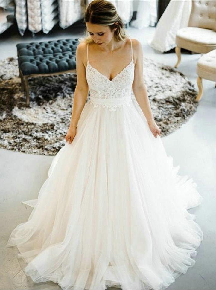Lovely A-line Straps Wedding Dresses Backless Tulle Bridal Gown PW129
