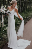 Simple V-neck Boho Beach Wedding Dresses Sheath Rustic Bridal Gowns PW156