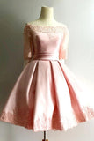 1/2 Sleeve Off Shoulder Short Prom Dress Pink Short Homecoming Dresses GM20