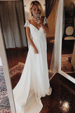 Simple Chiffon Wedding Dresses Bohemian Beach Bridal Gowns With Sleeves PW149