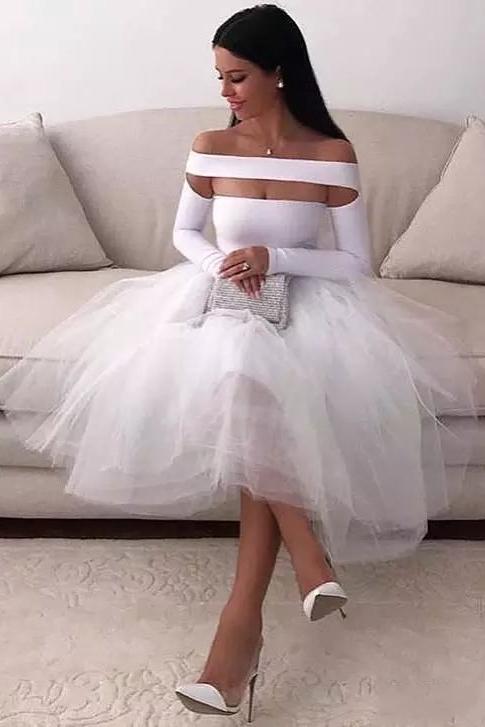 Sexy White Homecoming Dress for Women Long Sleeve Short Evening Party Dress MP221