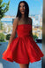 simple red satin strapless short homecoming dresses party dresses