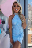 Charming Blue Lace Homecoming Dresses, Tight Short Party Dresses GM521