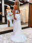 Shiny Mermaid V-Neck Spaghetti Straps Sequin Long Prom Dress, Evening Dresses With Slit GP419