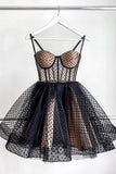 spaghetti straps polka dots tulle homecoming dresses see through short party dress