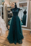 Green Tulle Lace Long Prom Dress, Elegant Green Evening Dress GP311