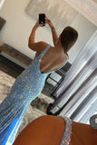 light blue v neck sequin mermaid backless prom dresses long formal dresses