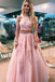 halter two piece pink tulle prom dress with beaded appliques
