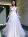 A Line Long Sleeves Round Neck Tulle Wedding Dresses With Lace Appliques PW123