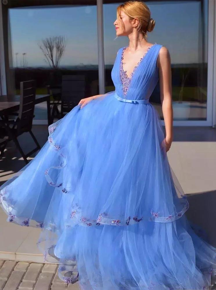 Cinderella Blue Prom Dresses Pageant Dress With Appliques MP188