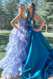 princess lavender long prom dress tiered ruffles graduation gown