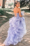 princess lavender long prom dress tiered ruffles graduation gown