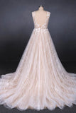 Sparkly Lace Appliqued Wedding Dress V-back Long Bridal Dresses PW97